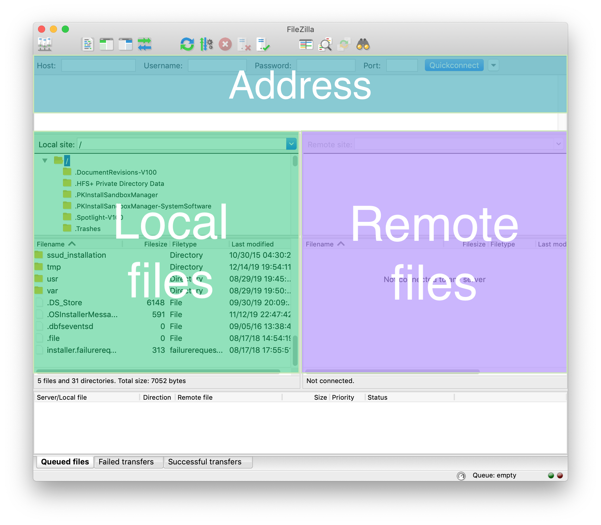 FileZilla main window