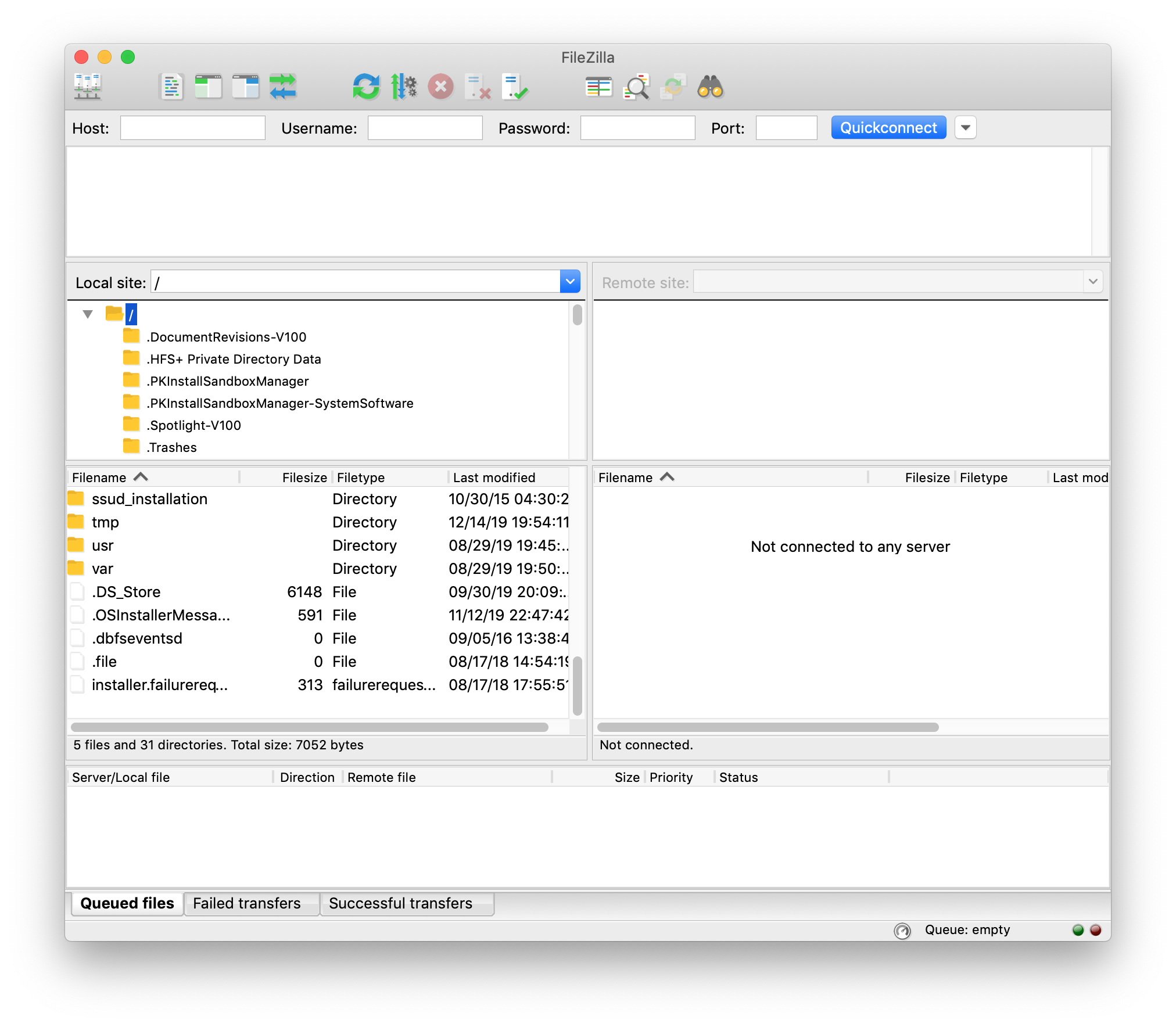 FileZilla main window