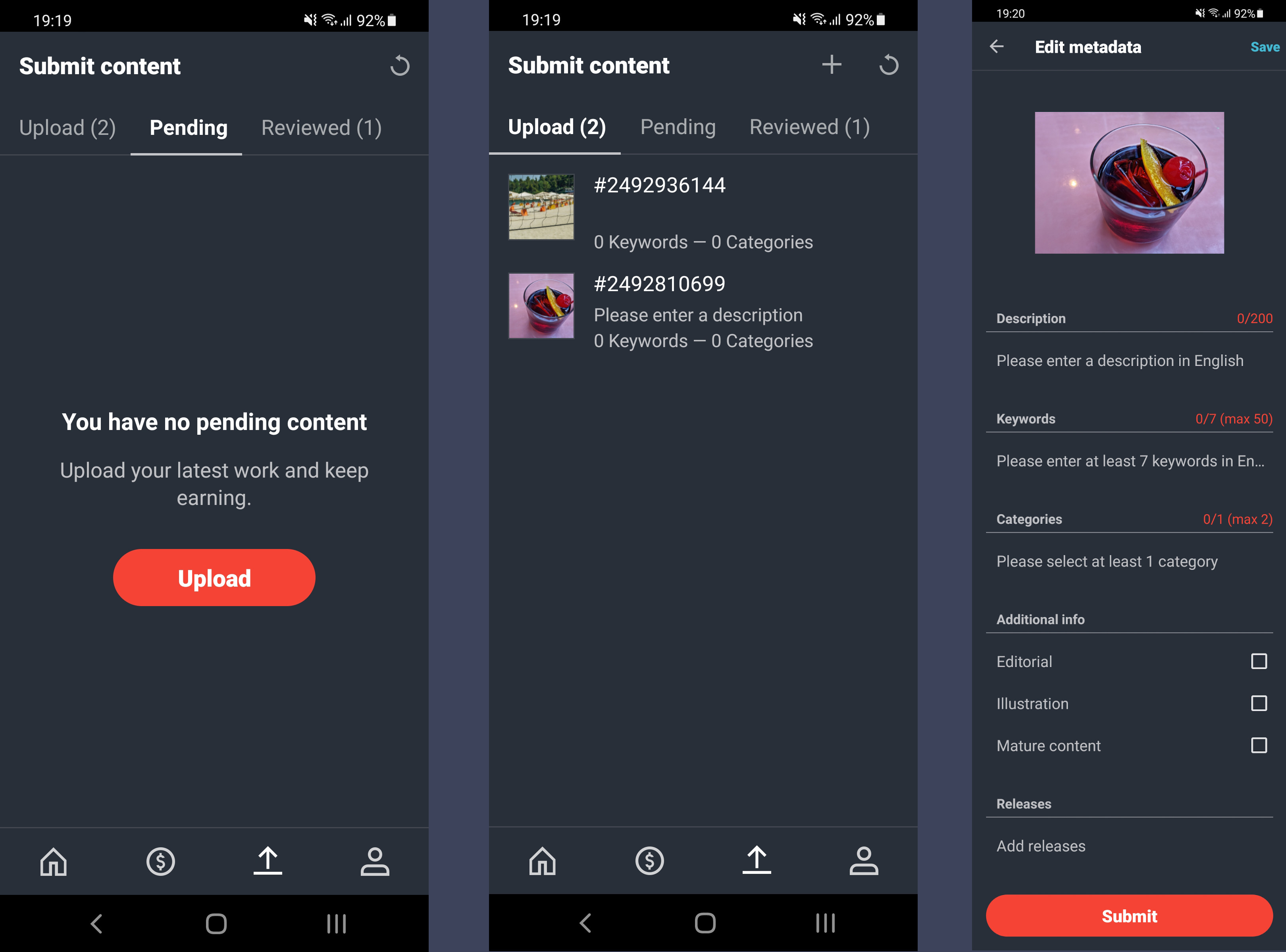 Edit, upload, submit