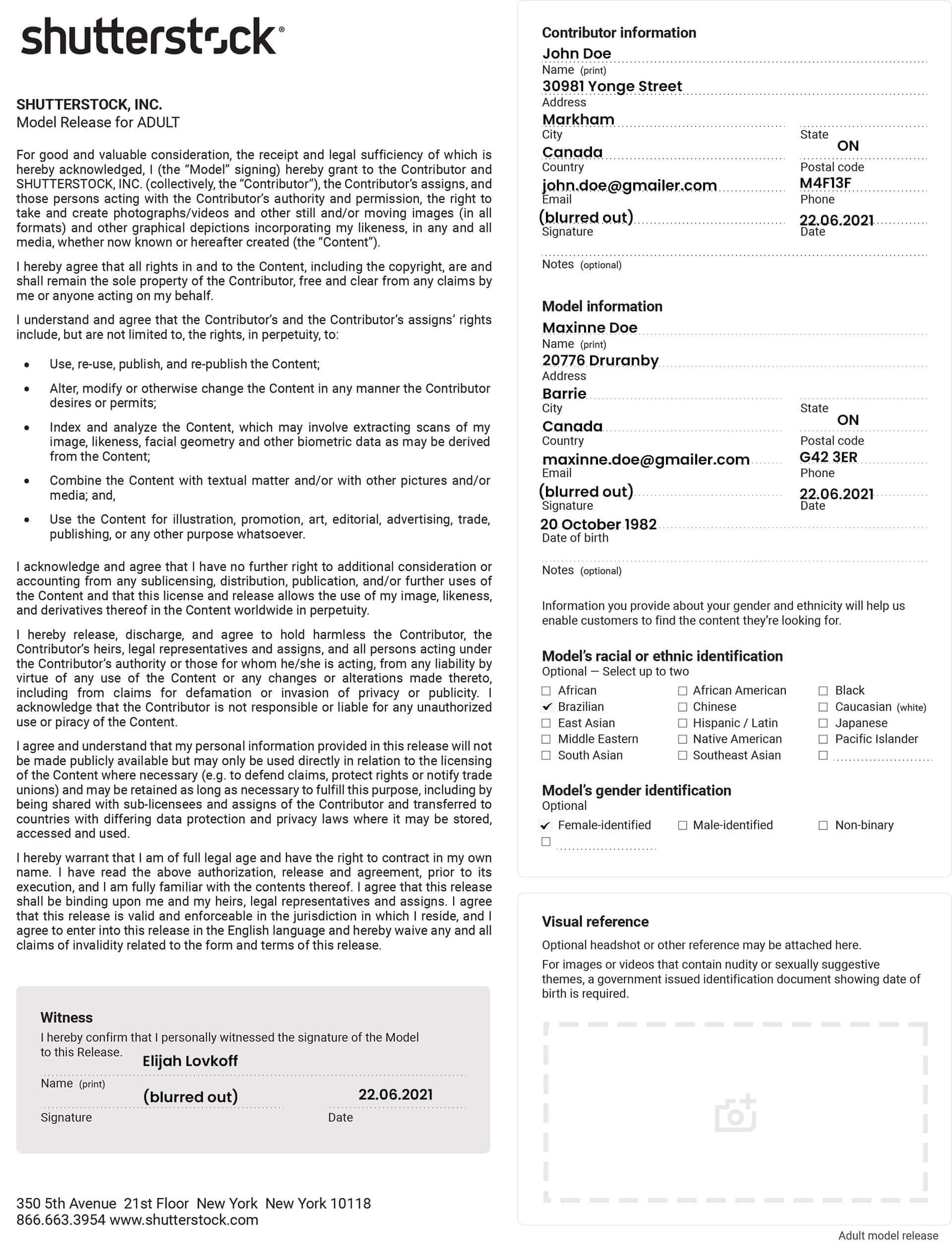 Shutterstock filled model release