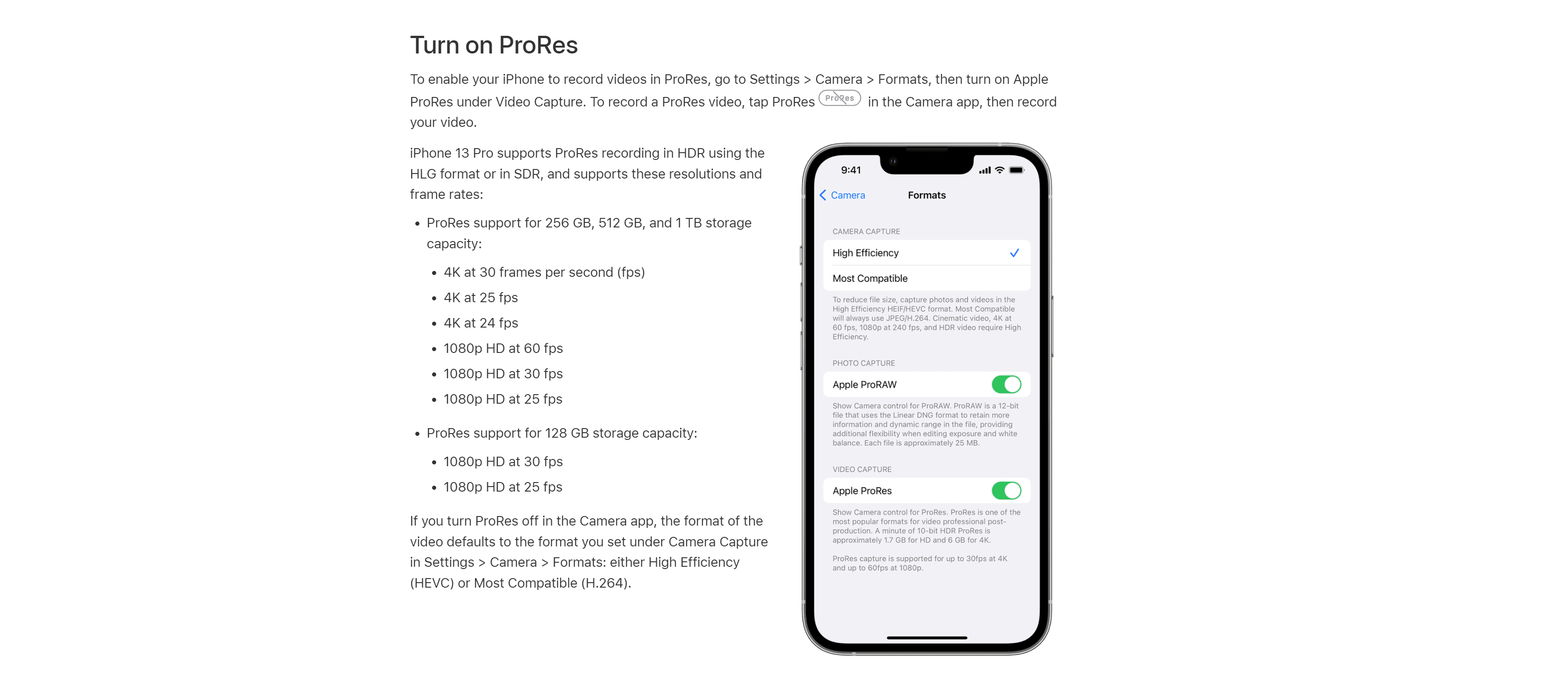 ProRes options on iPhone
