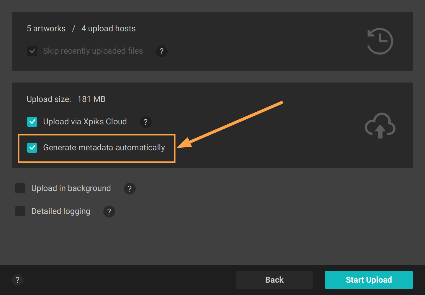 Metadata generation during cloud upload