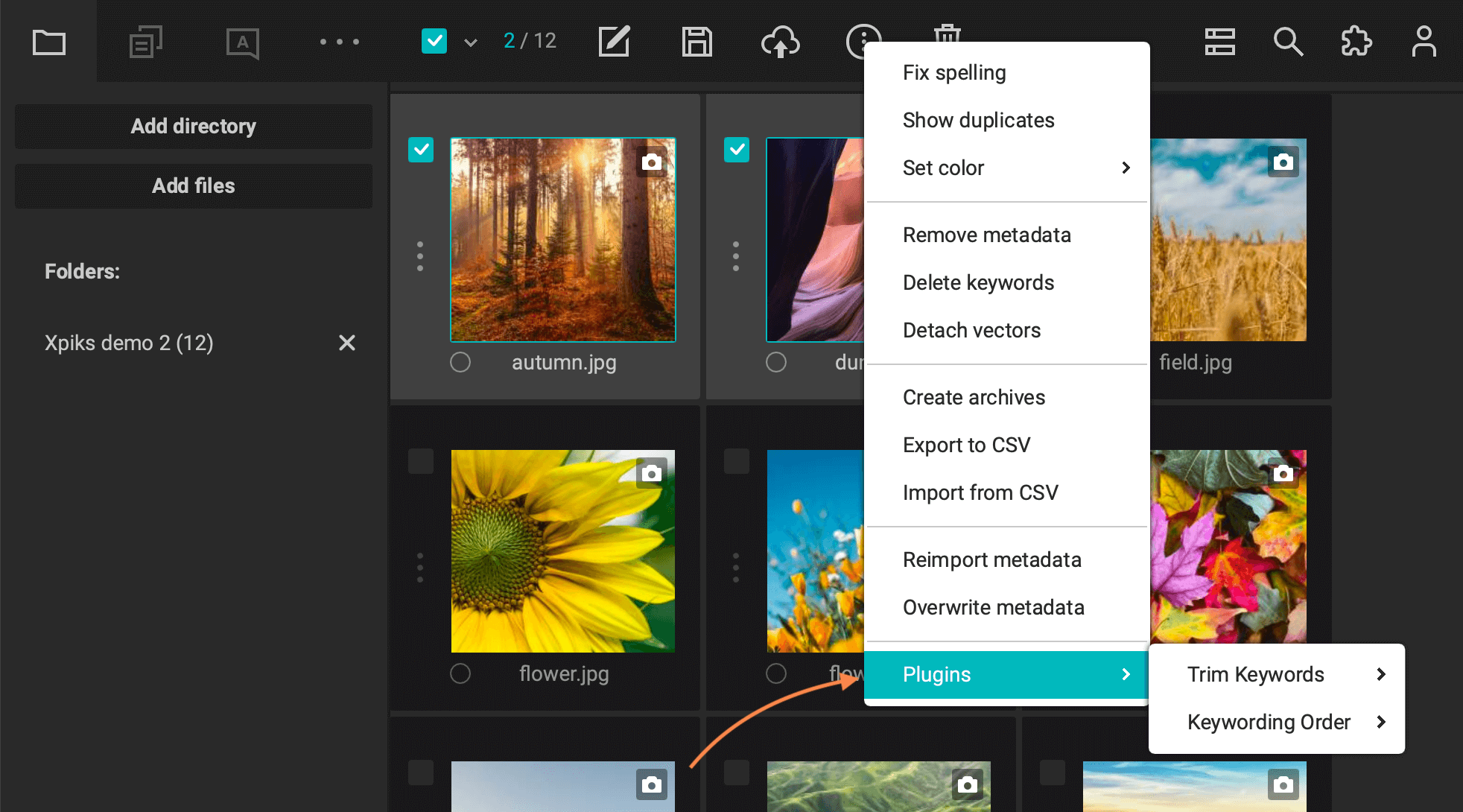 Selected artworks menu